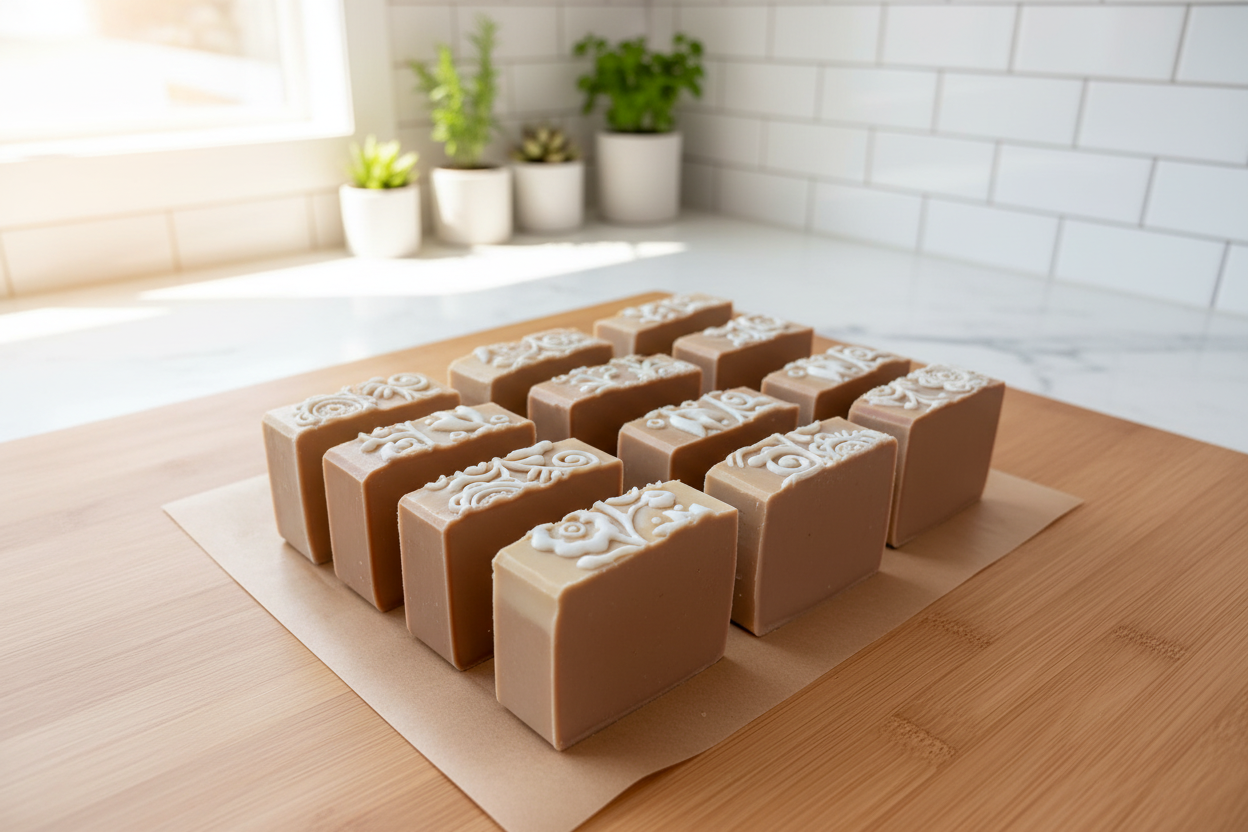 Handmade soaps in kitchen setting